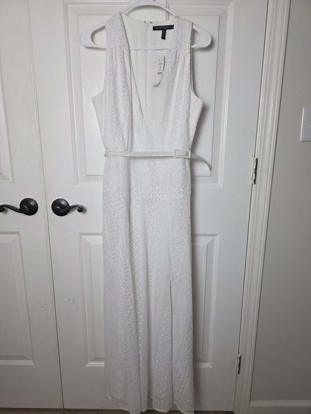 White House Black Market Dress Size 6 White Lace Maxi Belted